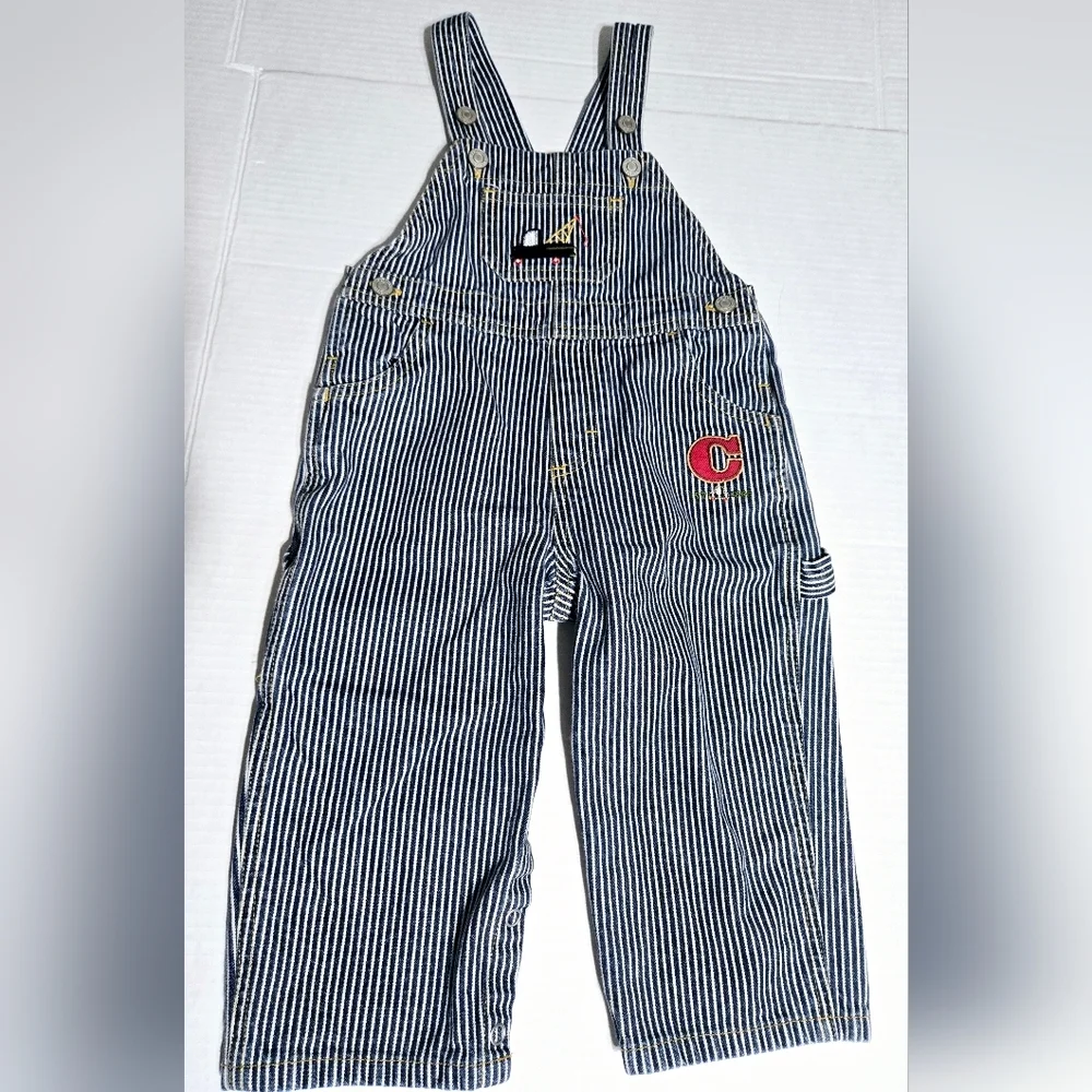 Carter’s Toddler Railroad Stripe Overalls Construction Truck Embroidered‎ 2T